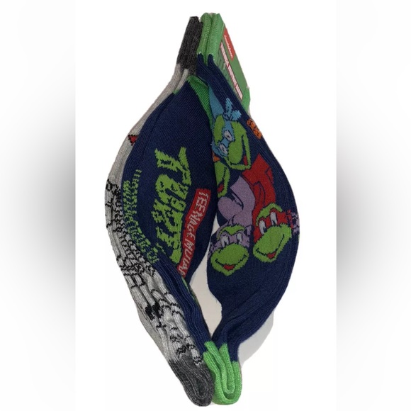 Teenage Mutant Ninja Turtles Crew Socks 2 Pair Men's 6-12 Blue Gray w TMNT Faces - Picture 7 of 11